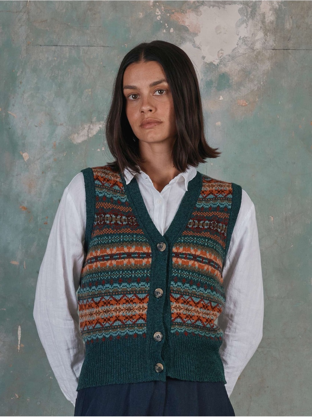 NWT Pyne & Smith Fair Isle Merino Wool Waistcoat in Prelude XS